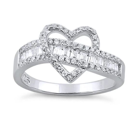 Sterling Silver Exotic Heart Clear CZ Ring New - Picture 2 of 4